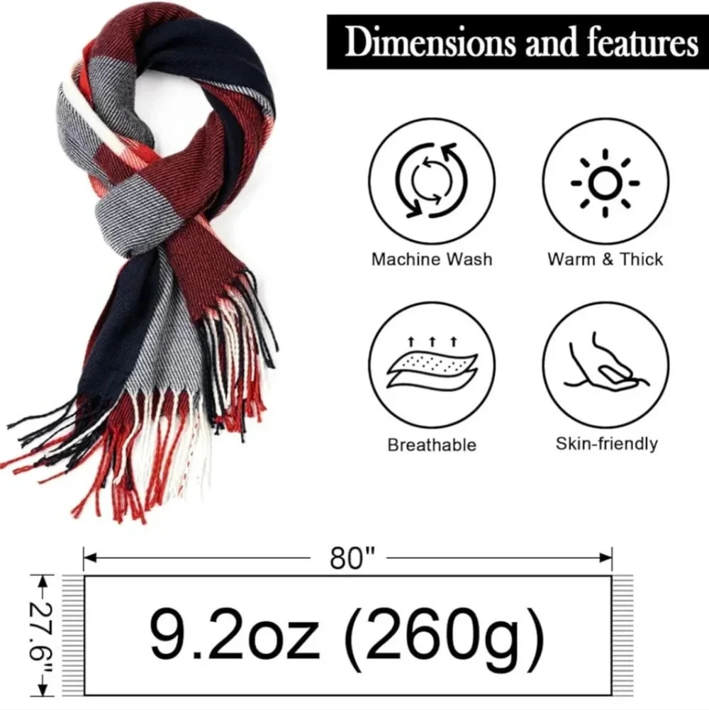 Womens Winter Scarf, Fashion Cashmere Feel Plaid Scarfs for Women, Pashmina Shaw